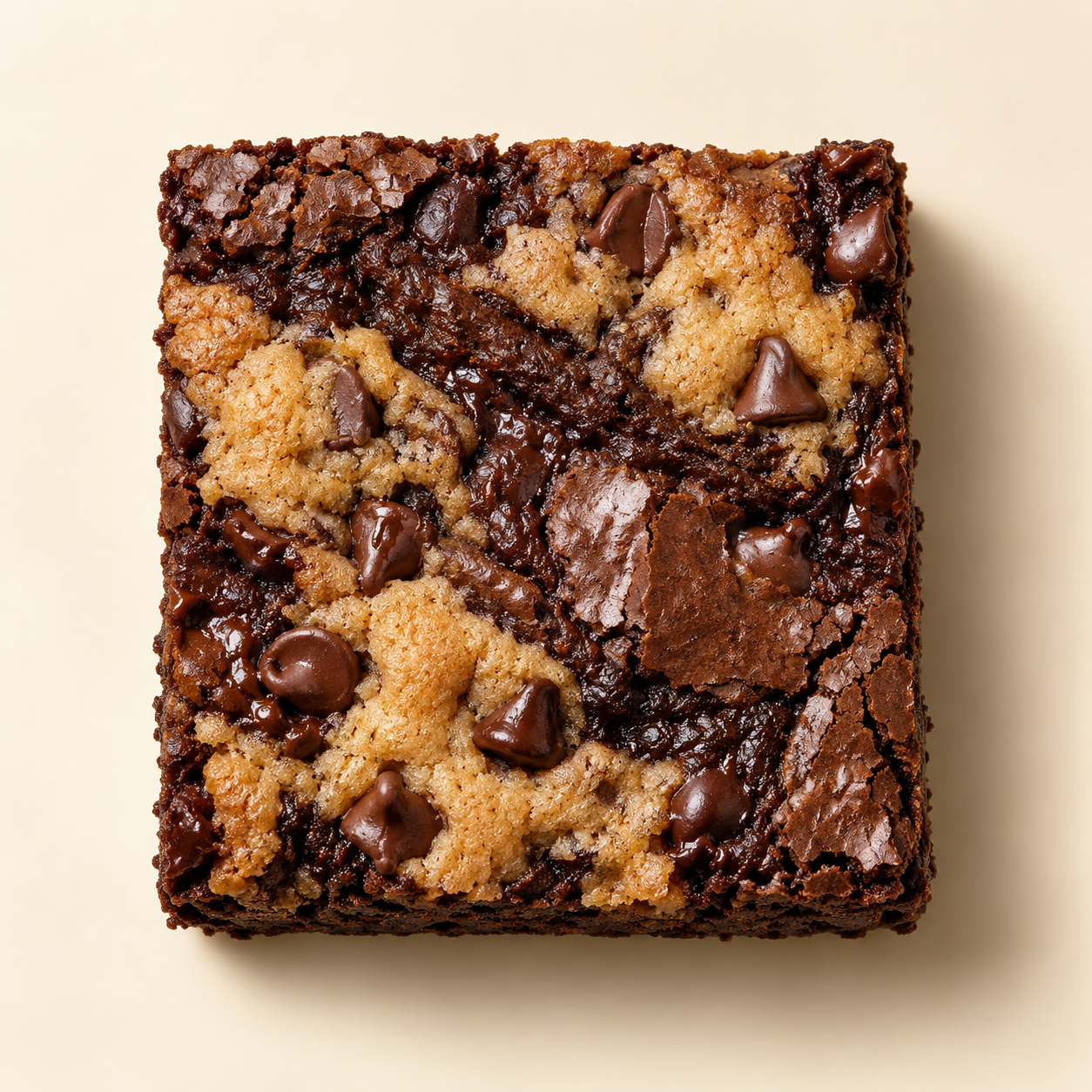 Brookie made with chocolate chip cookie dough mixed through brownie batter